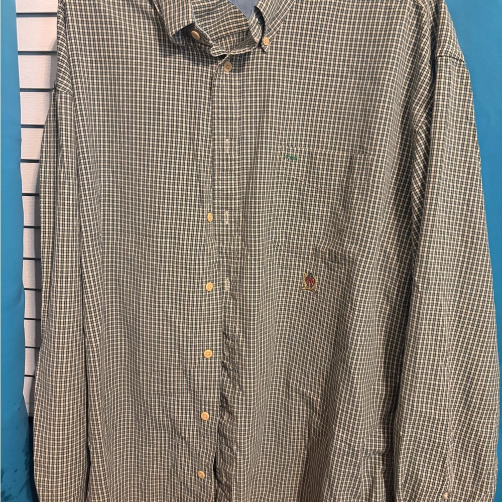Tommy Hilfiger ✨ Men's Green Checkered Button Down Shirt